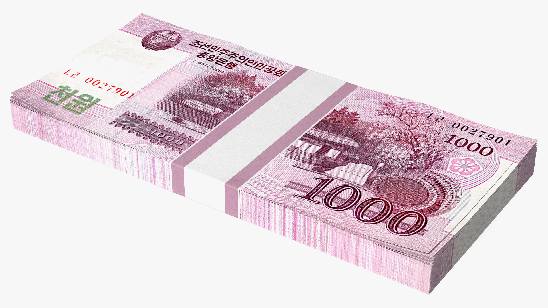North Korea 1000 Won Banknotes Bundle 3D