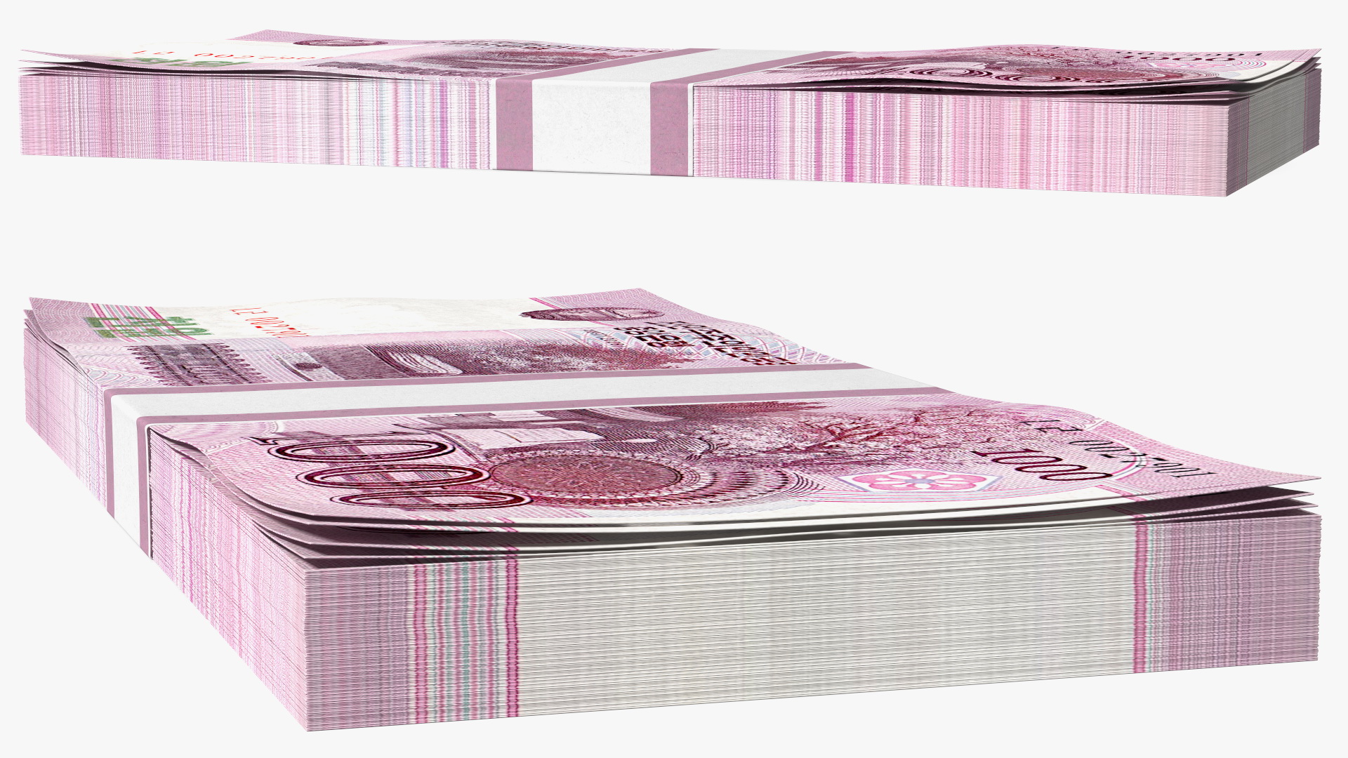 North Korea 1000 Won Banknotes Bundle 3D