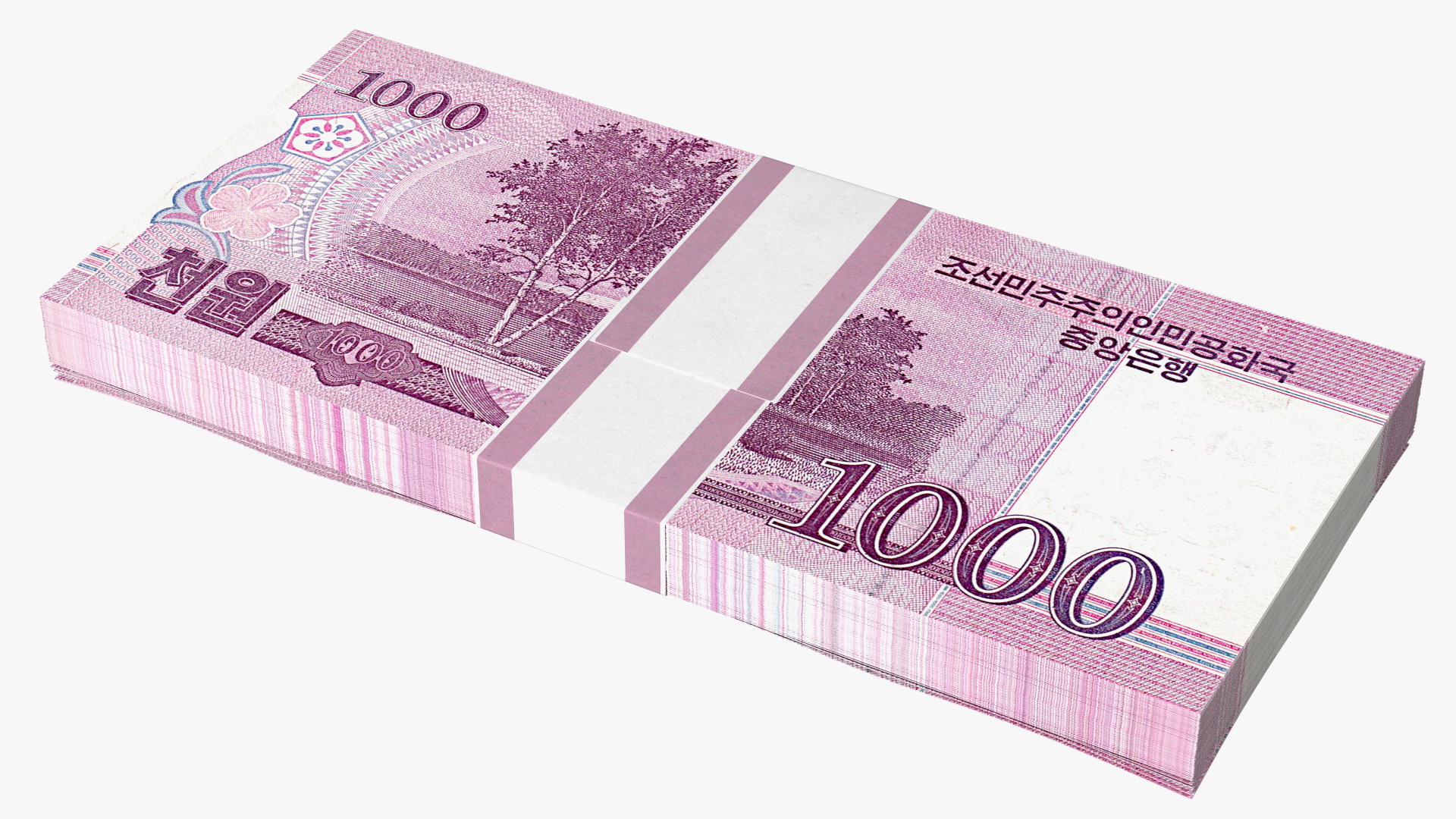 North Korea 1000 Won Banknotes Bundle 3D