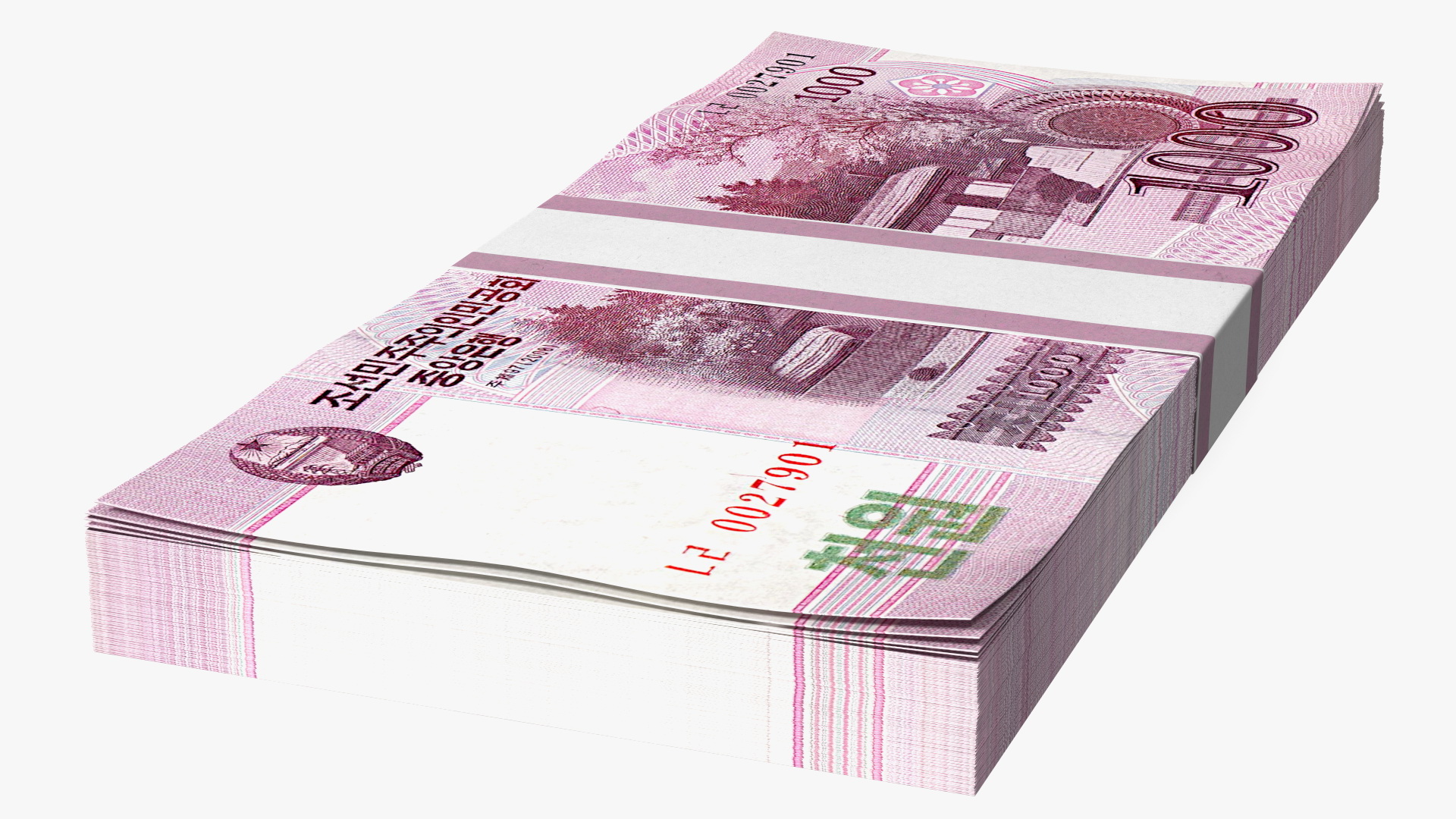 North Korea 1000 Won Banknotes Bundle 3D