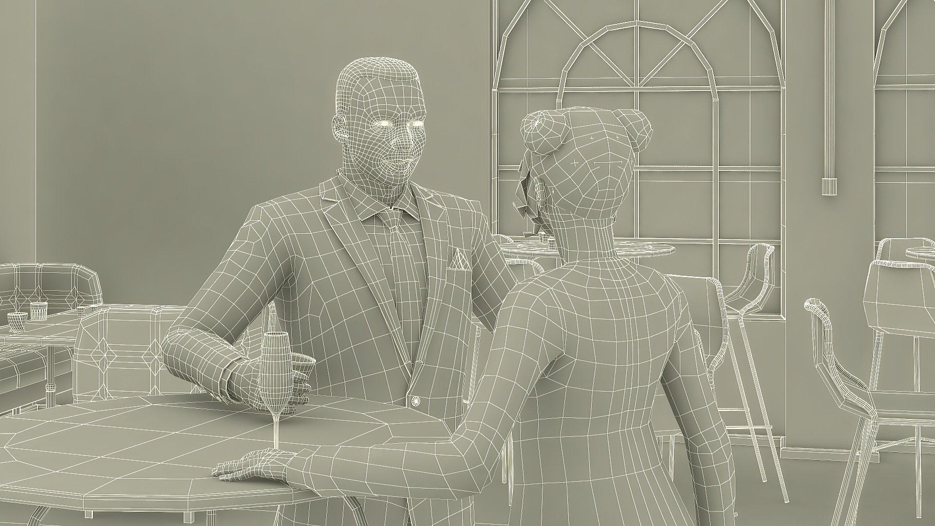 Modern Bar with Customers Fur 3D model