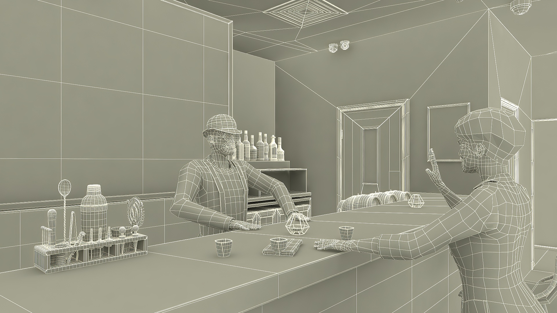Modern Bar with Customers Fur 3D model