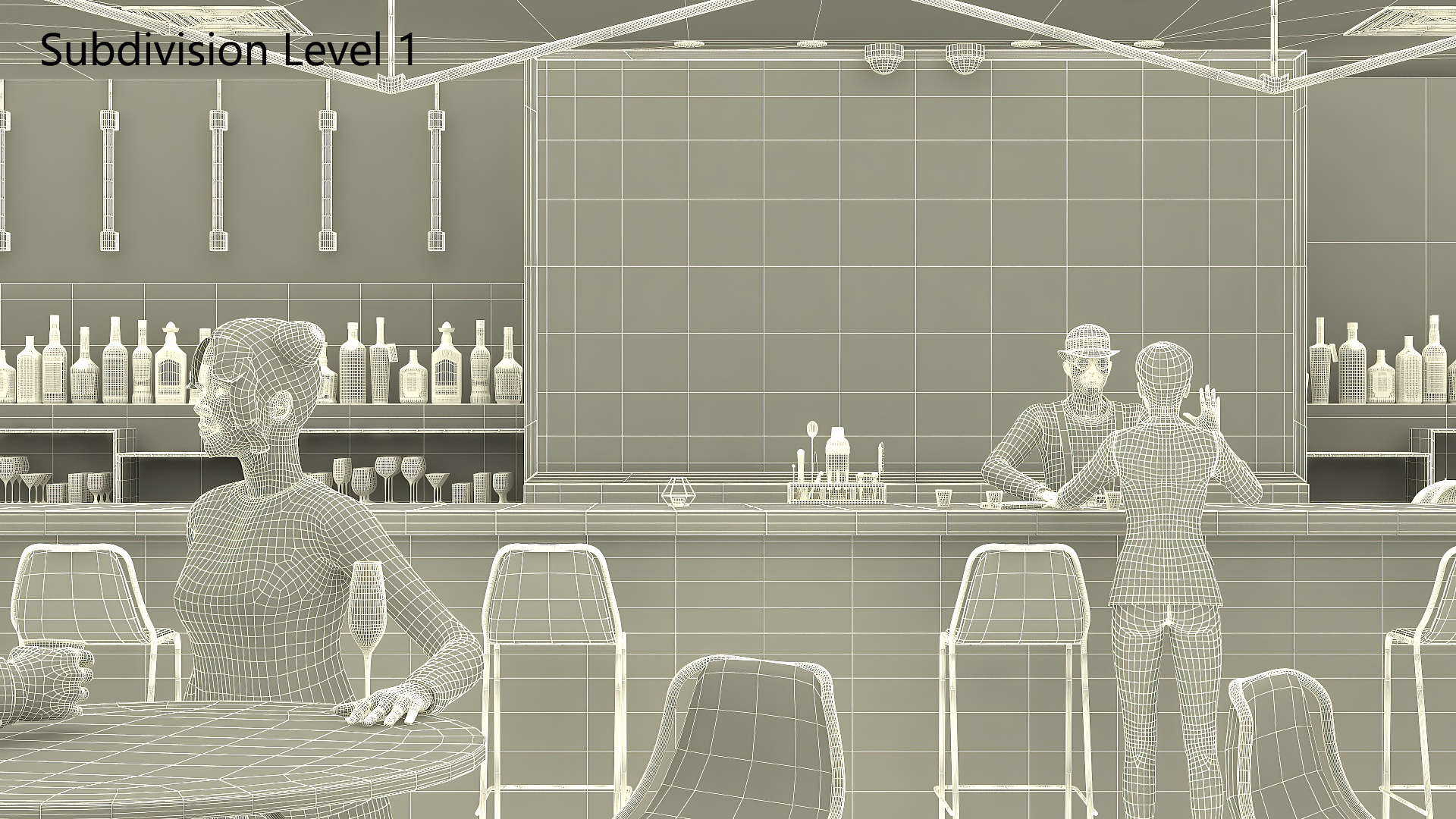 Modern Bar with Customers Fur 3D model