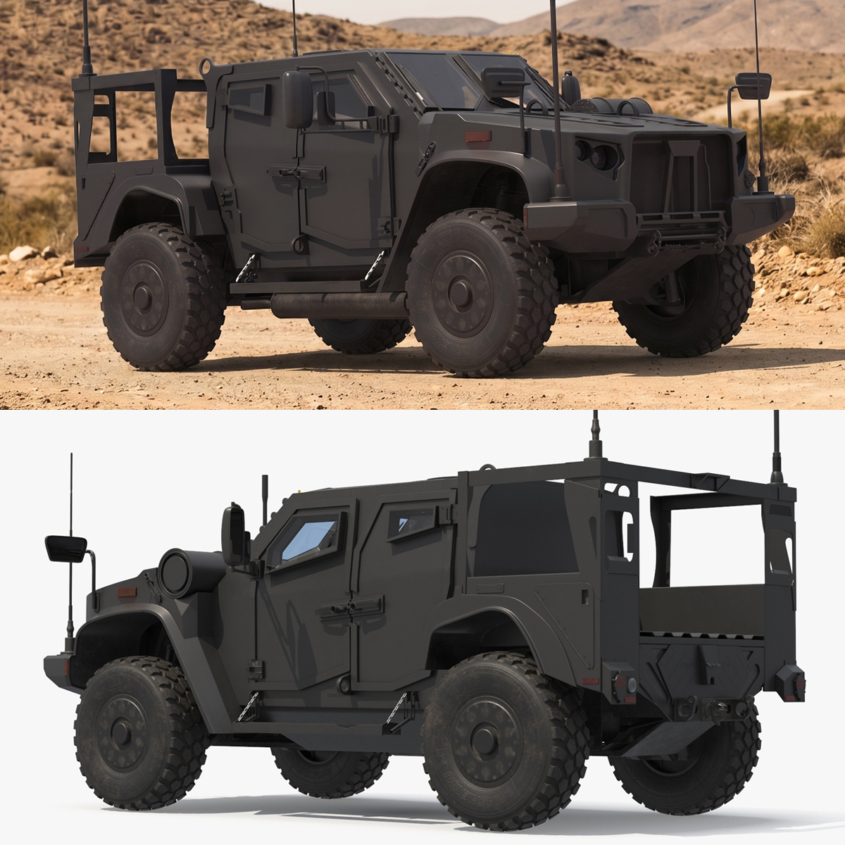 Military Patrol Truck Black 3D model preview
