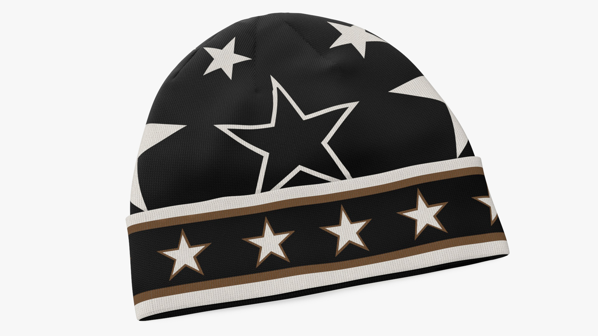 Mens Winter Intarsia Beanie Hat with Stars 3D