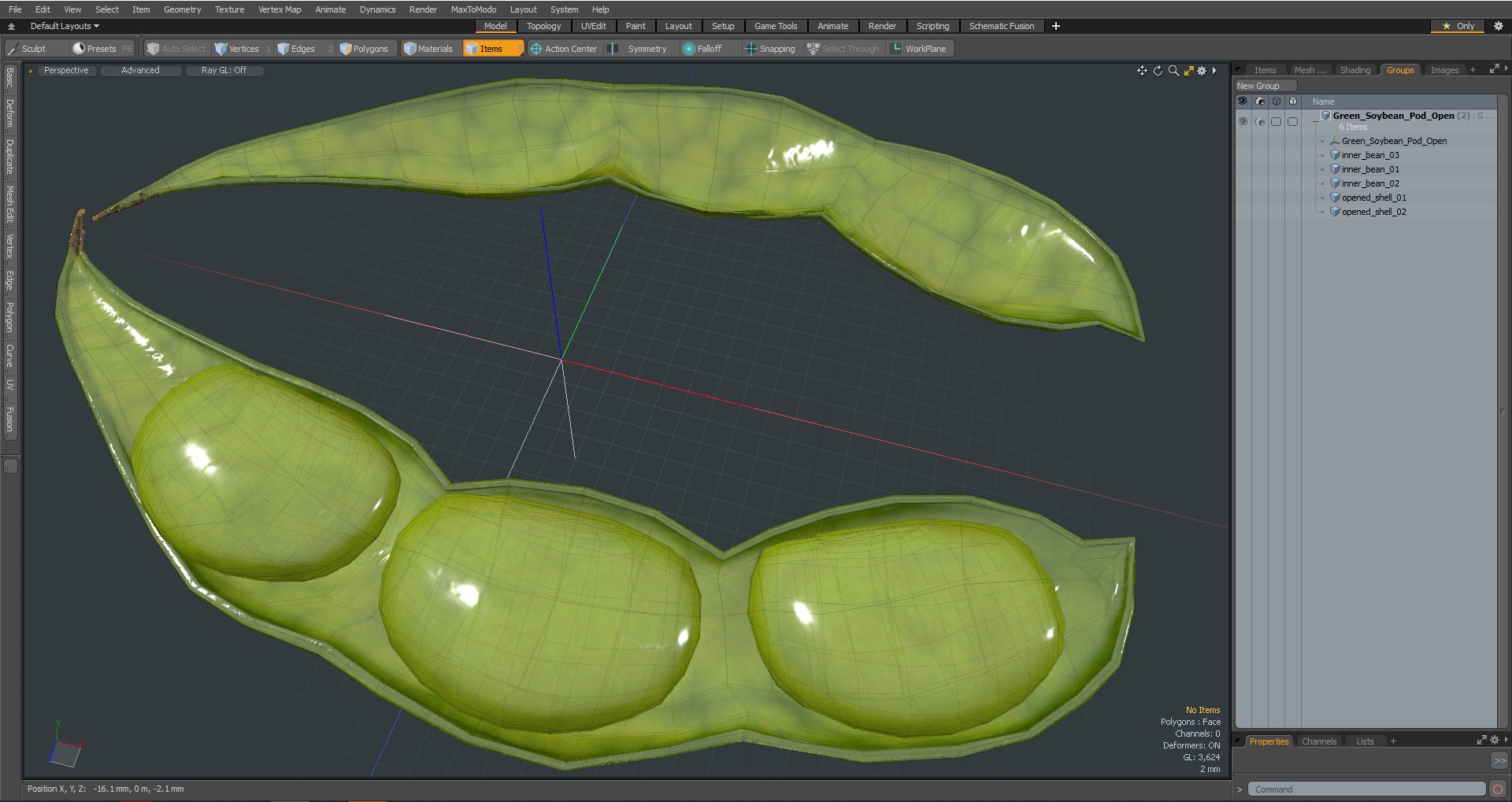Green Soybean Pod Open 3D