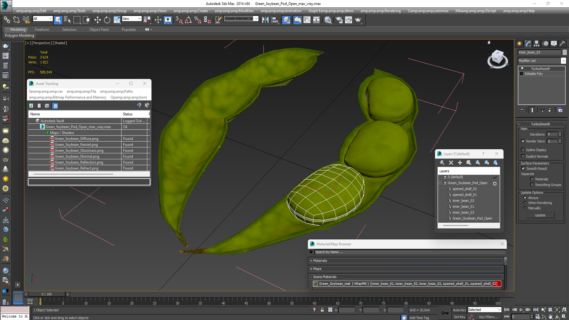 Green Soybean Pod Open 3D