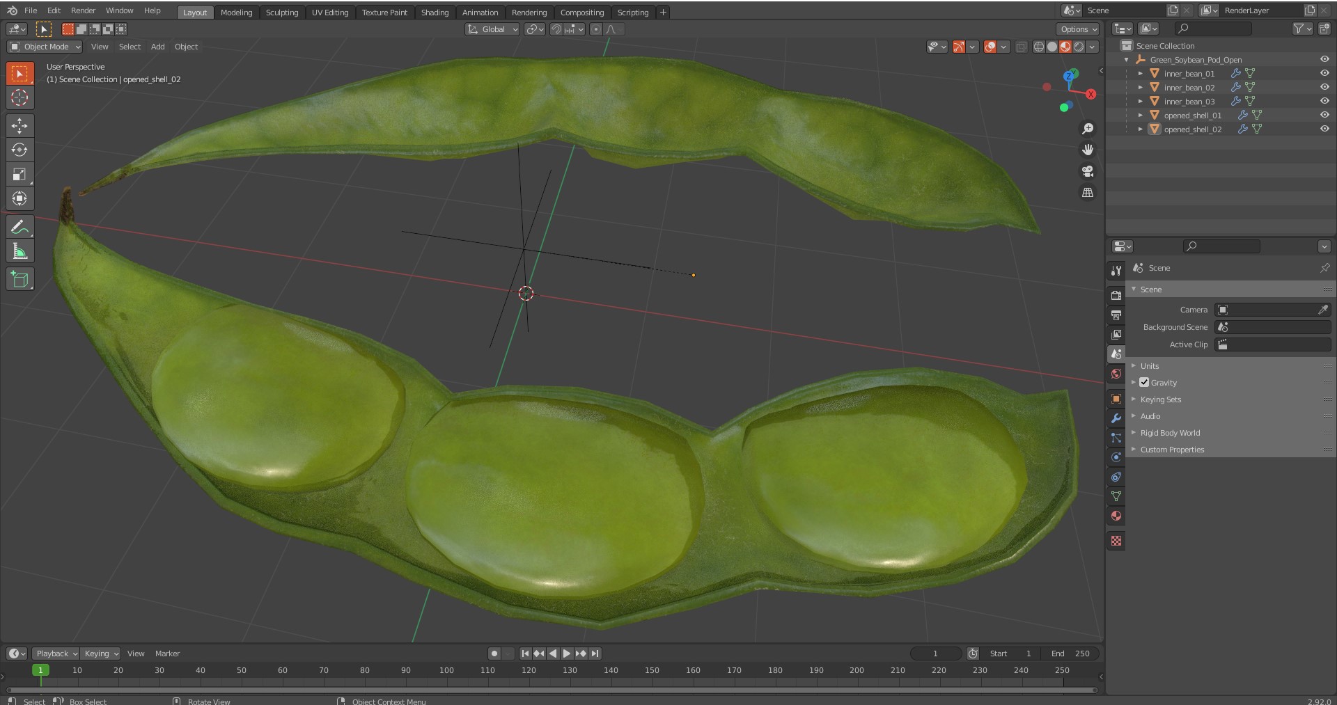 Green Soybean Pod Open 3D