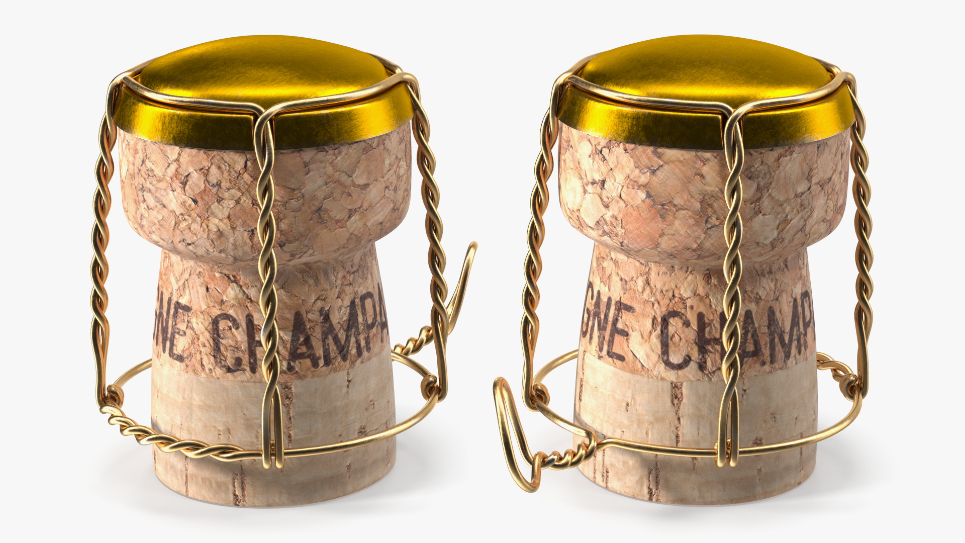 3D Champagne Bottle Cork with Yellow Wire Upright