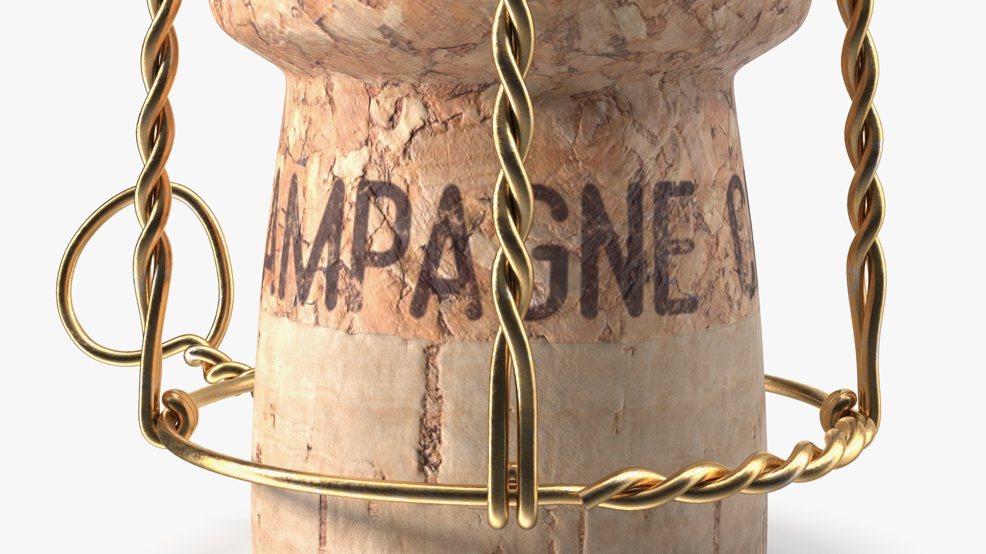 3D Champagne Bottle Cork with Yellow Wire Upright