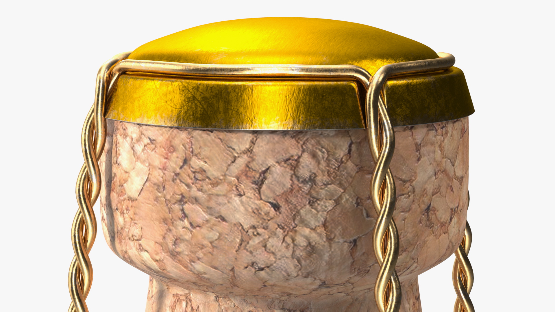 3D Champagne Bottle Cork with Yellow Wire Upright