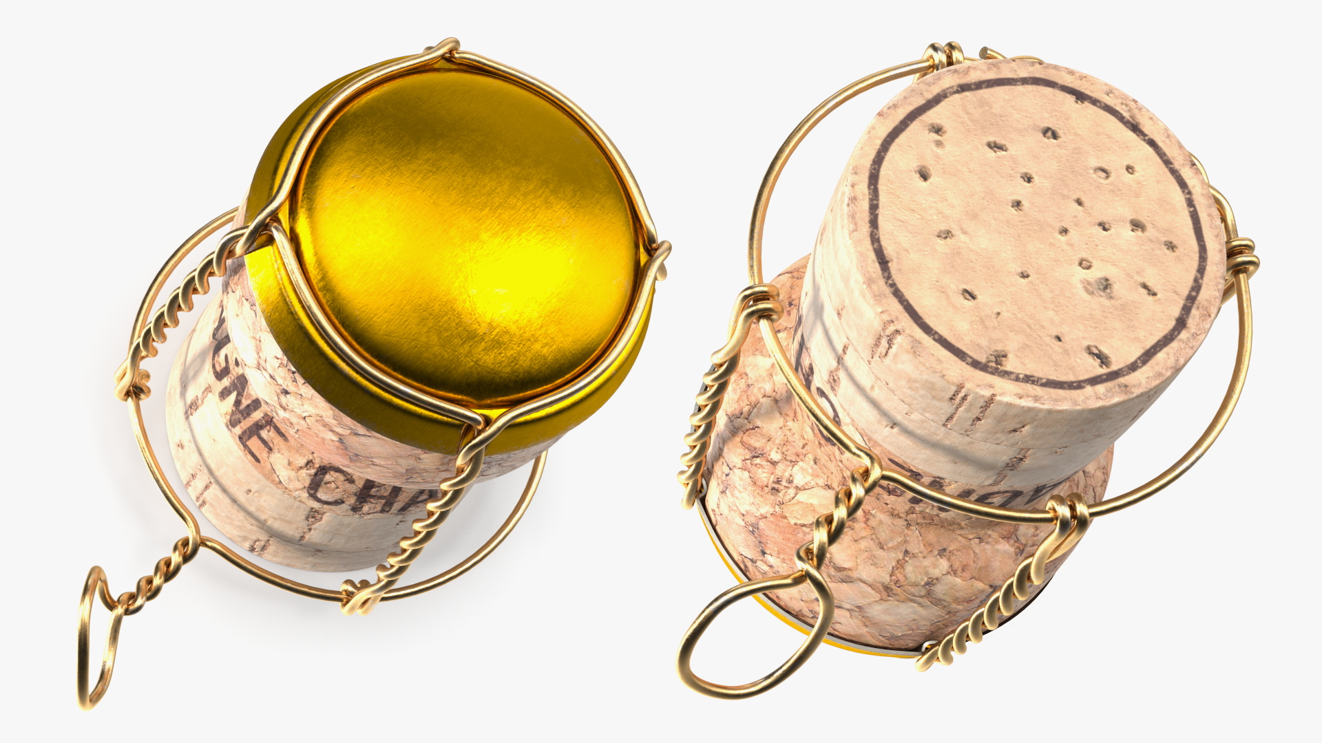 3D Champagne Bottle Cork with Yellow Wire Upright