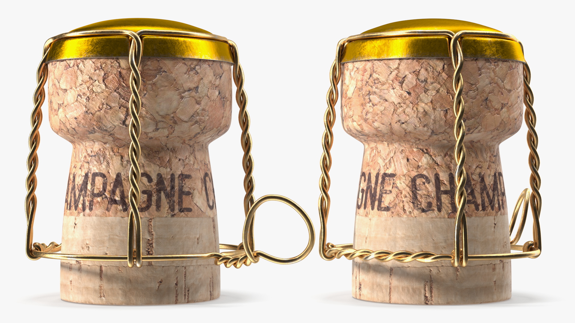 3D Champagne Bottle Cork with Yellow Wire Upright