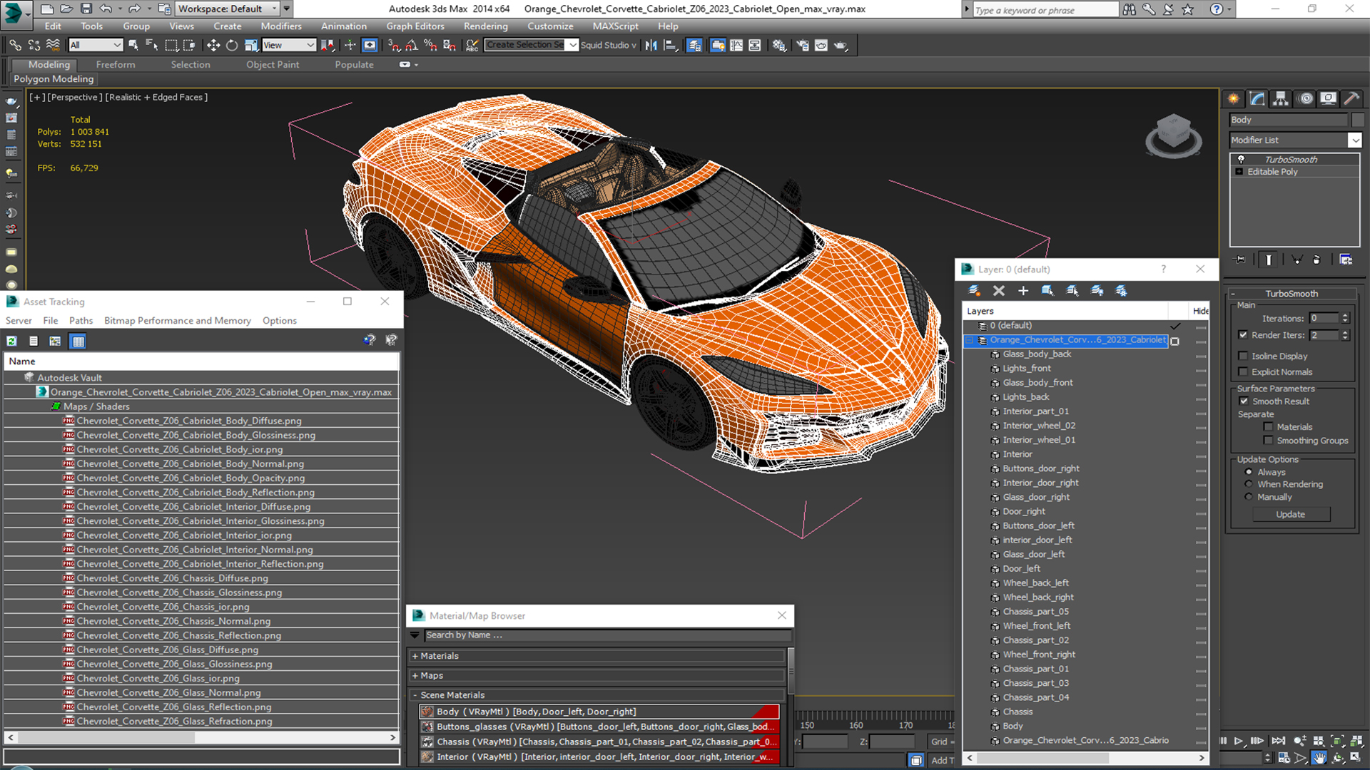 Orange Chevrolet Corvette Cabriolet Z06 2023 Cabriolet Open 3D model