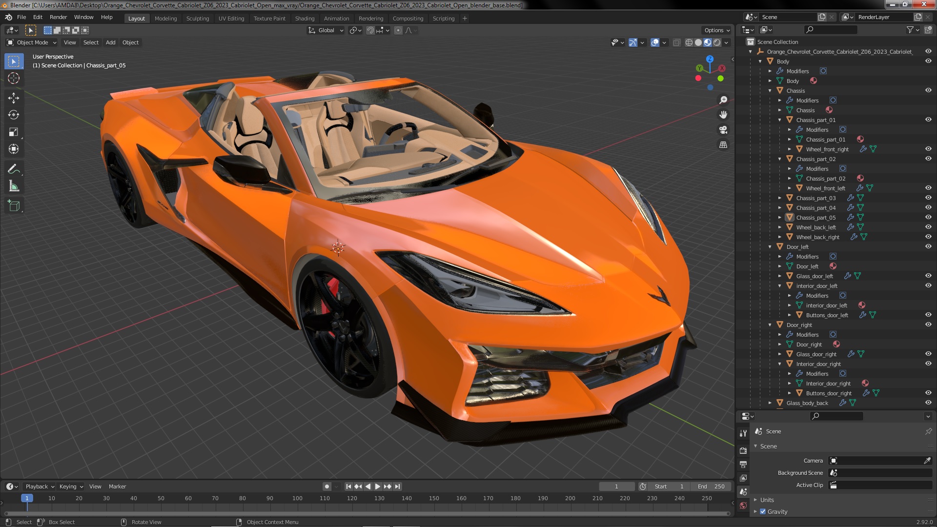 Orange Chevrolet Corvette Cabriolet Z06 2023 Cabriolet Open 3D model