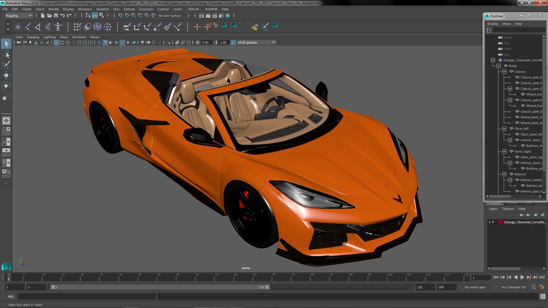 Orange Chevrolet Corvette Cabriolet Z06 2023 Cabriolet Open 3D model