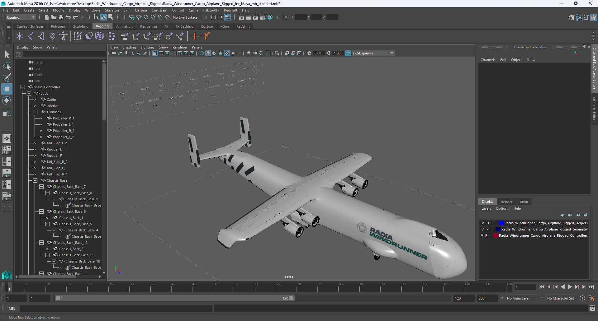 Radia Windrunner Cargo Airplane Rigged for Maya 3D
