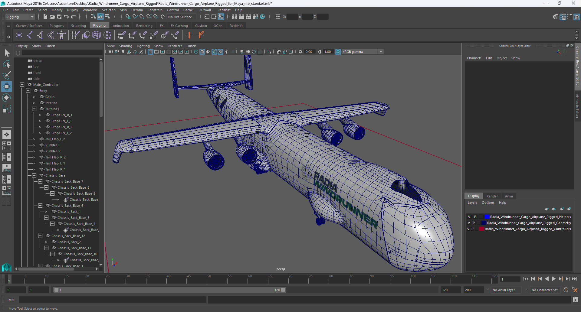 Radia Windrunner Cargo Airplane Rigged for Maya 3D