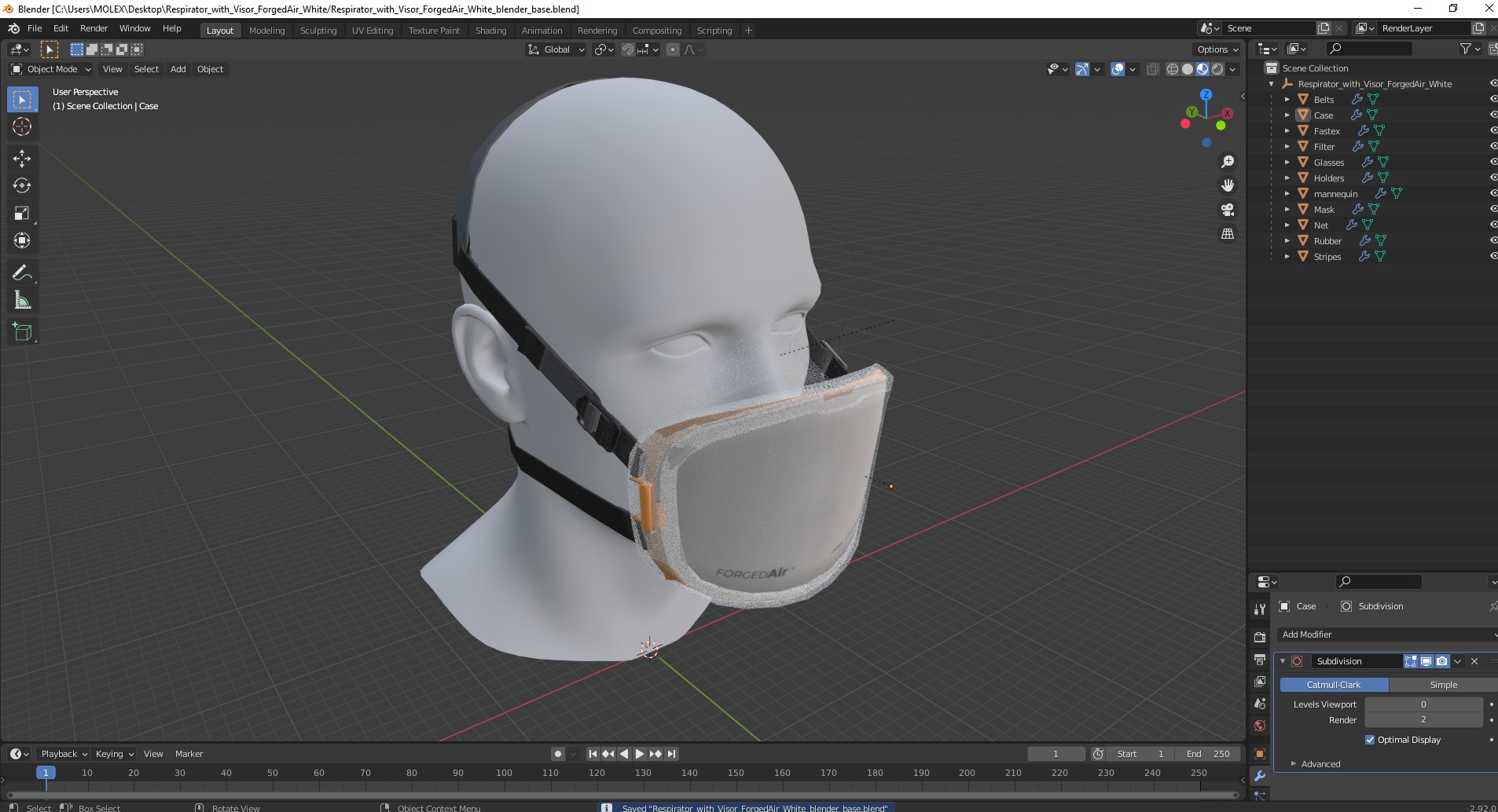 Respirator with Visor ForgedAir White 3D