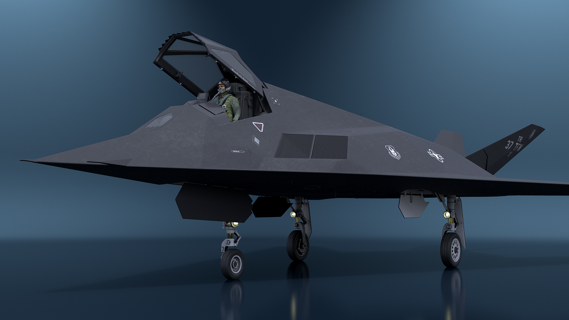 3D Aircraft Stealth F-117 Nighthawk with Pilot model
