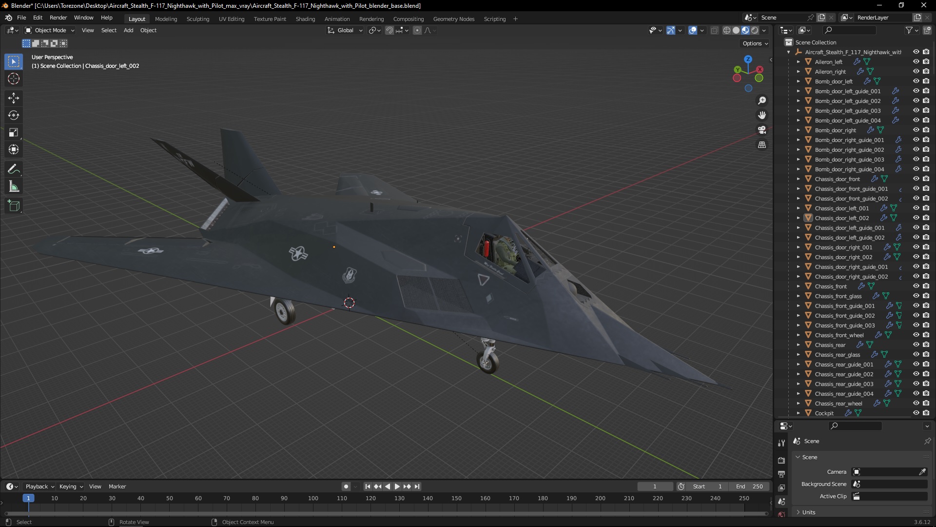 3D Aircraft Stealth F-117 Nighthawk with Pilot model