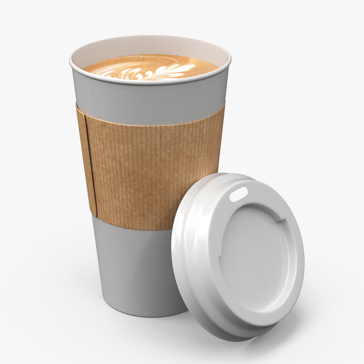 Takeaway Cappuccino Cup with Detached Lid White 3D model preview