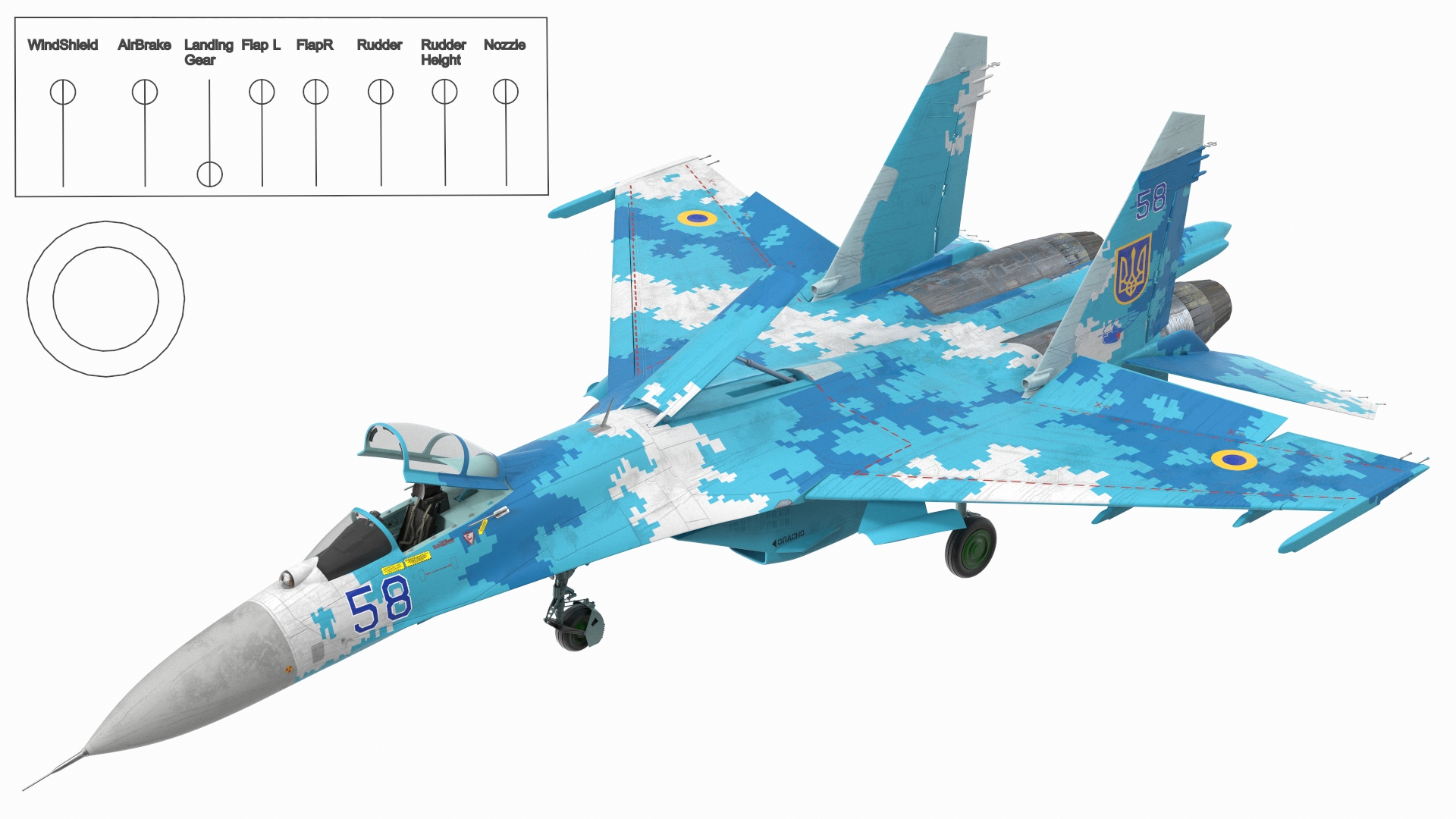 3D Sukhoi Su-27 Ukrainian Fighter Aircraft Rigged
