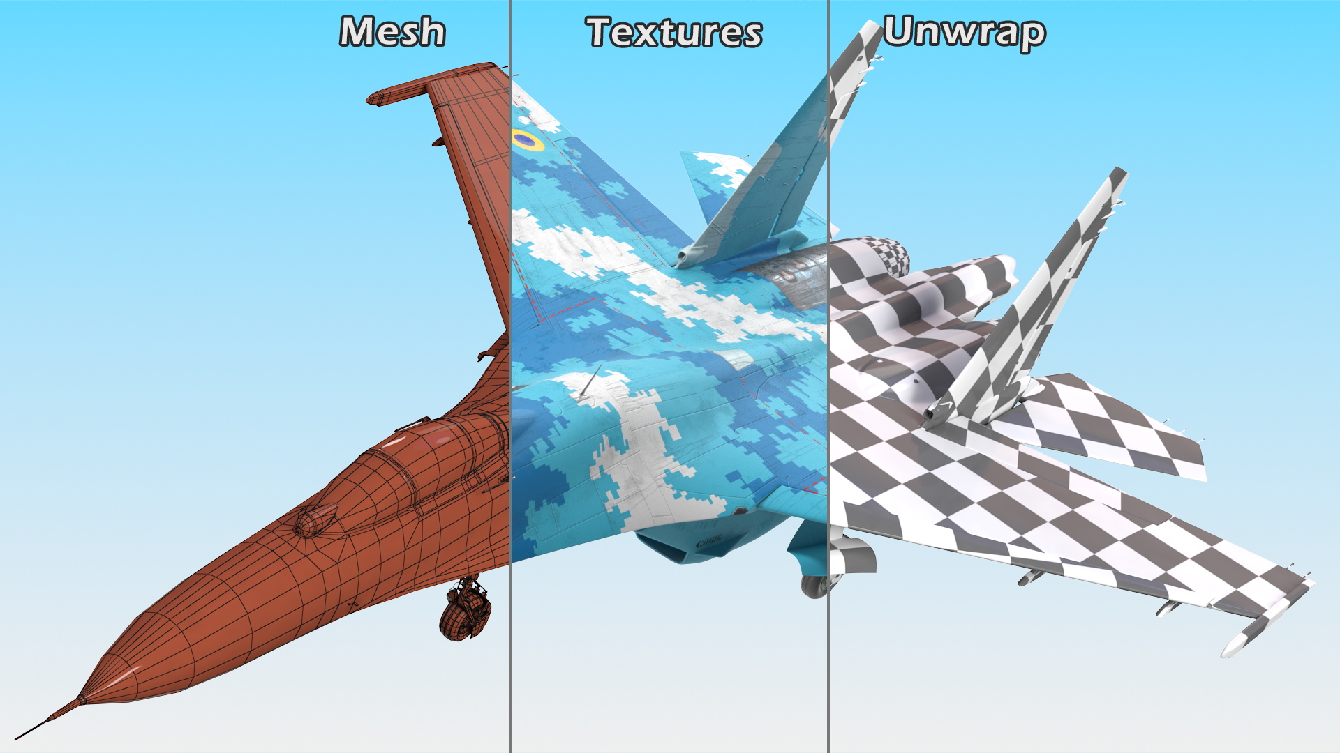 3D Sukhoi Su-27 Ukrainian Fighter Aircraft Rigged