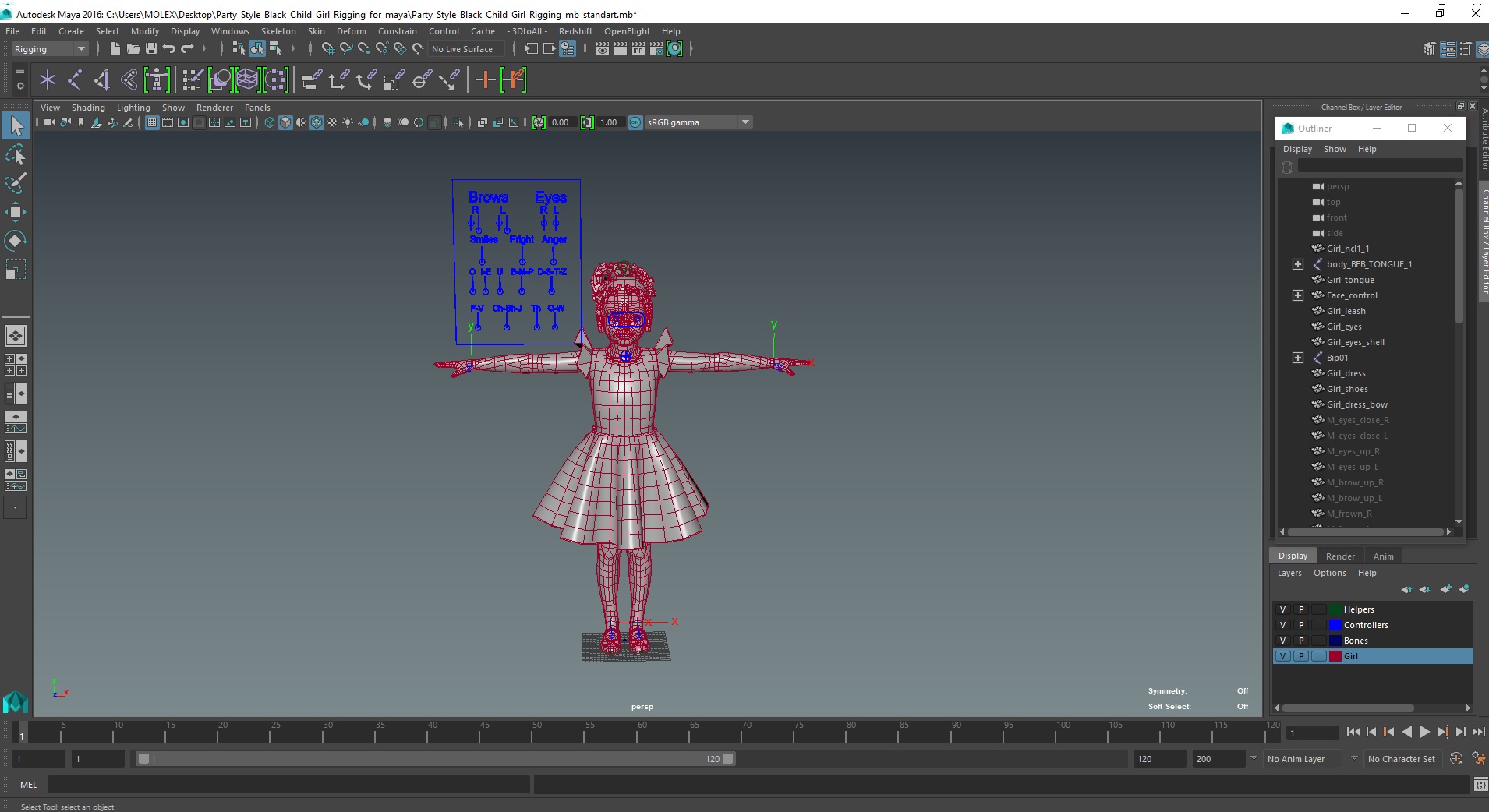 Party Style Black Child Girl Rigged for Maya 3D model
