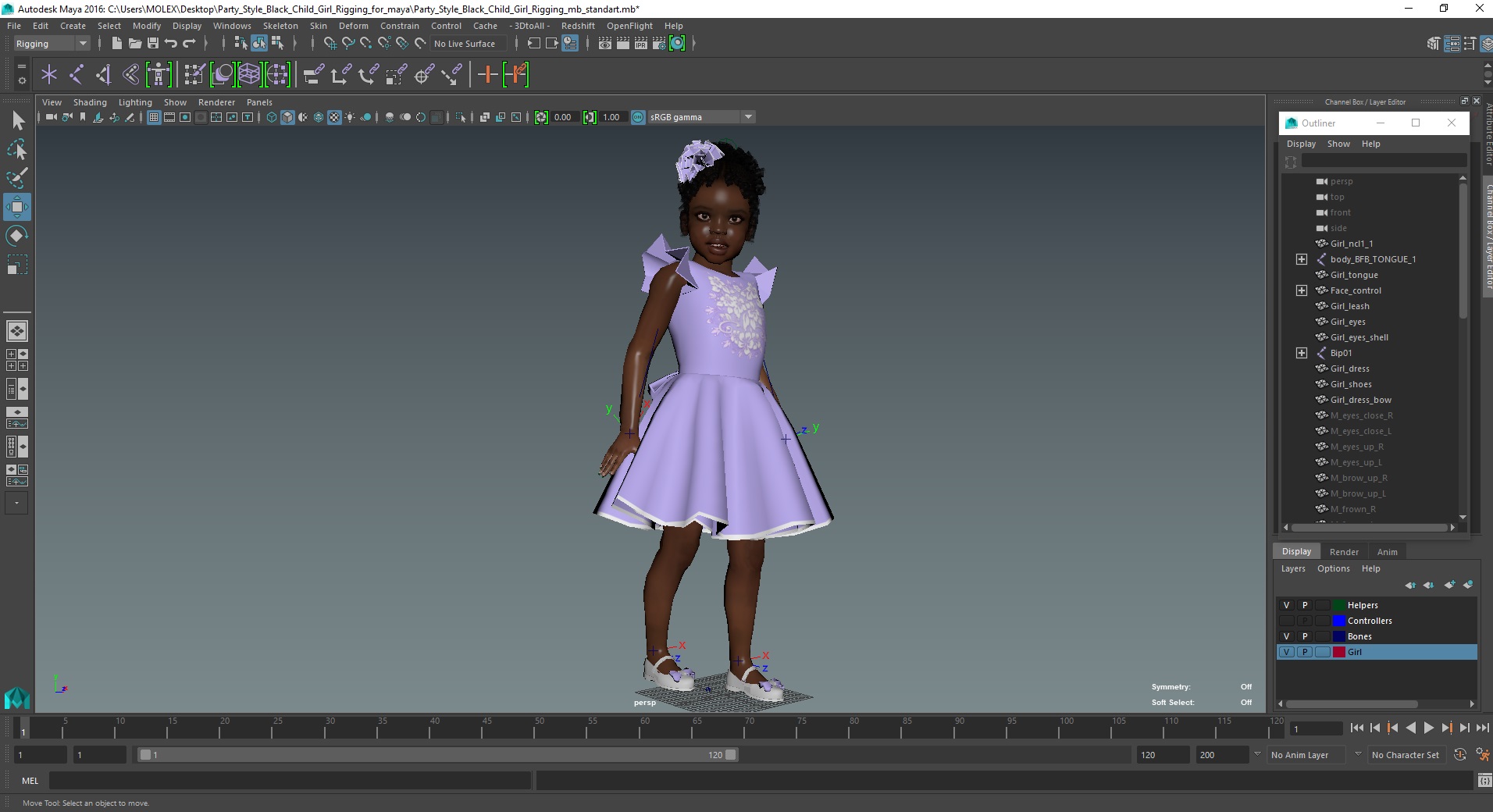 Party Style Black Child Girl Rigged for Maya 3D model
