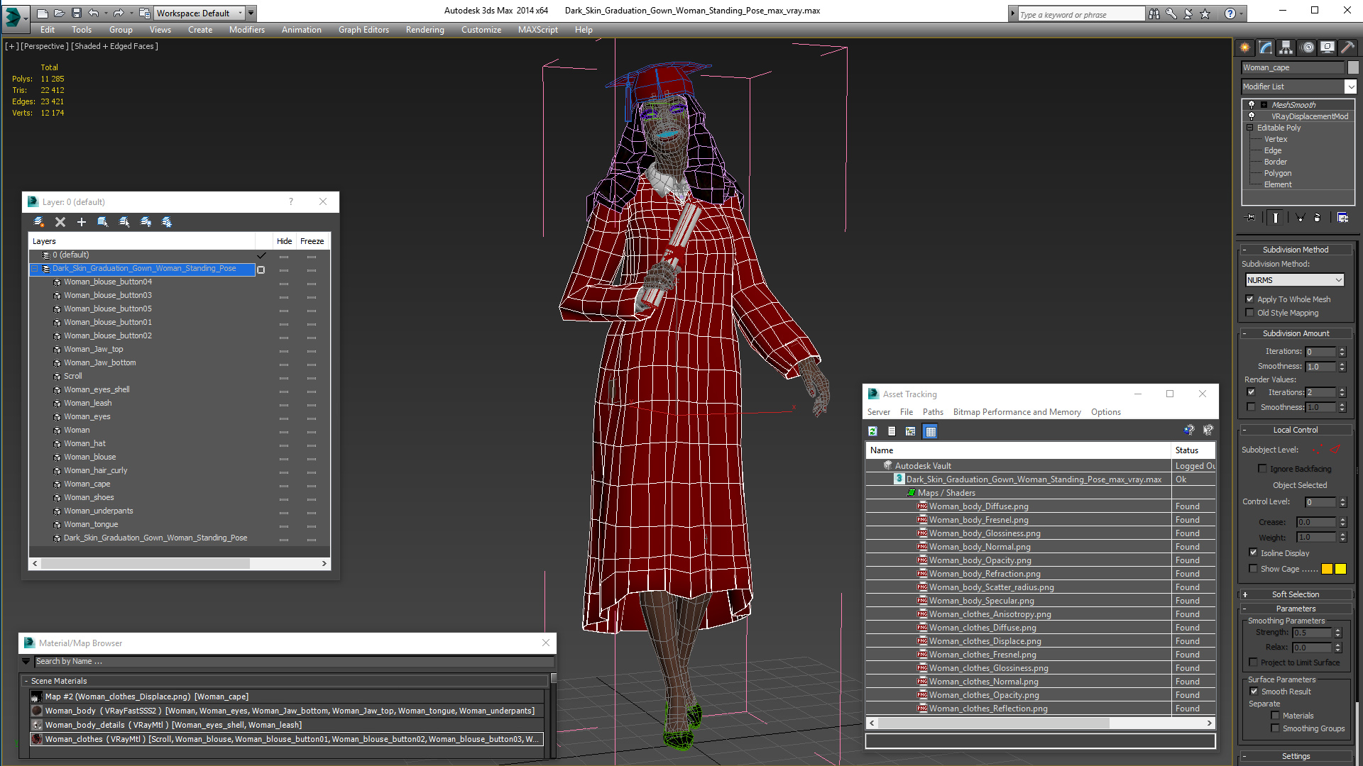 3D model Dark Skin Graduation Gown Woman Standing Pose