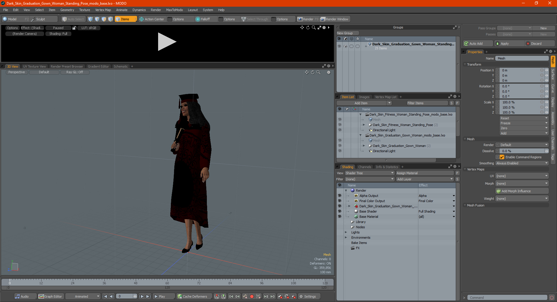 3D model Dark Skin Graduation Gown Woman Standing Pose