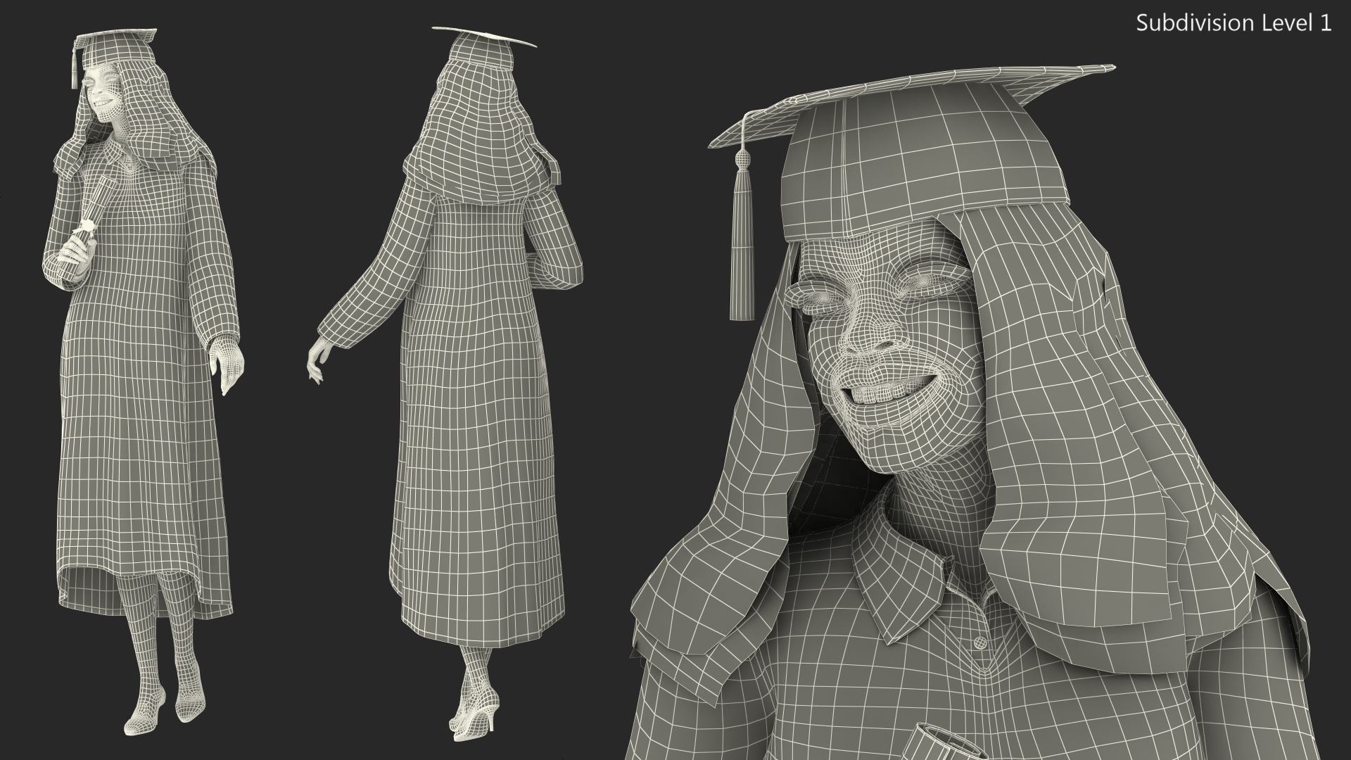 3D model Dark Skin Graduation Gown Woman Standing Pose
