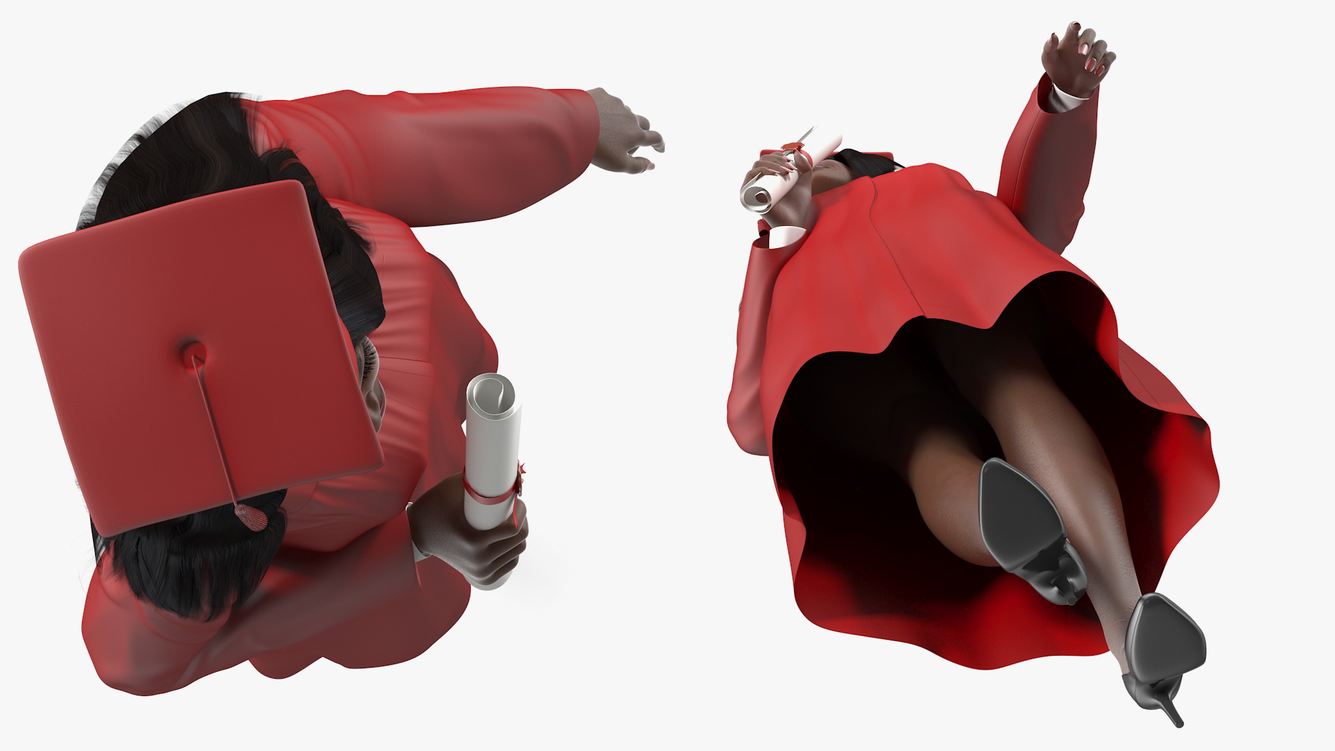 3D model Dark Skin Graduation Gown Woman Standing Pose