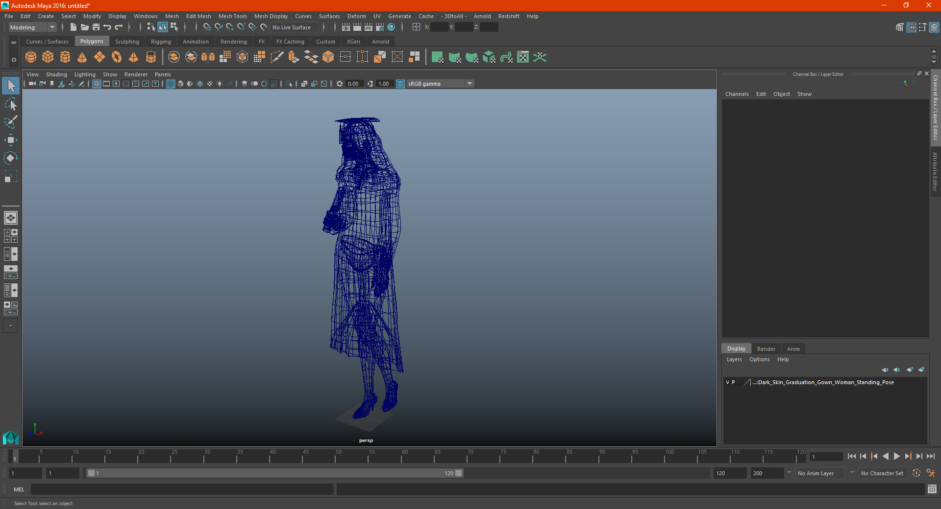 3D model Dark Skin Graduation Gown Woman Standing Pose