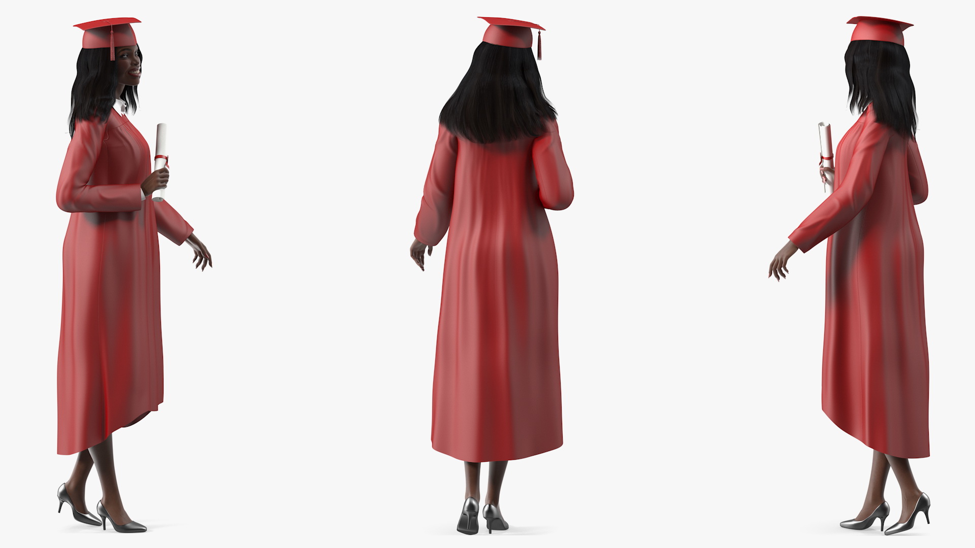 3D model Dark Skin Graduation Gown Woman Standing Pose