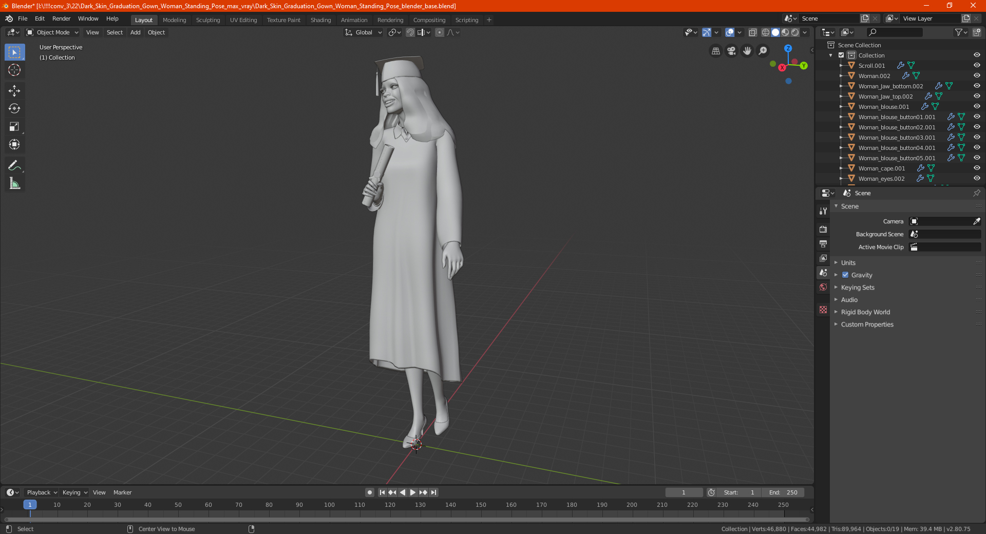 3D model Dark Skin Graduation Gown Woman Standing Pose