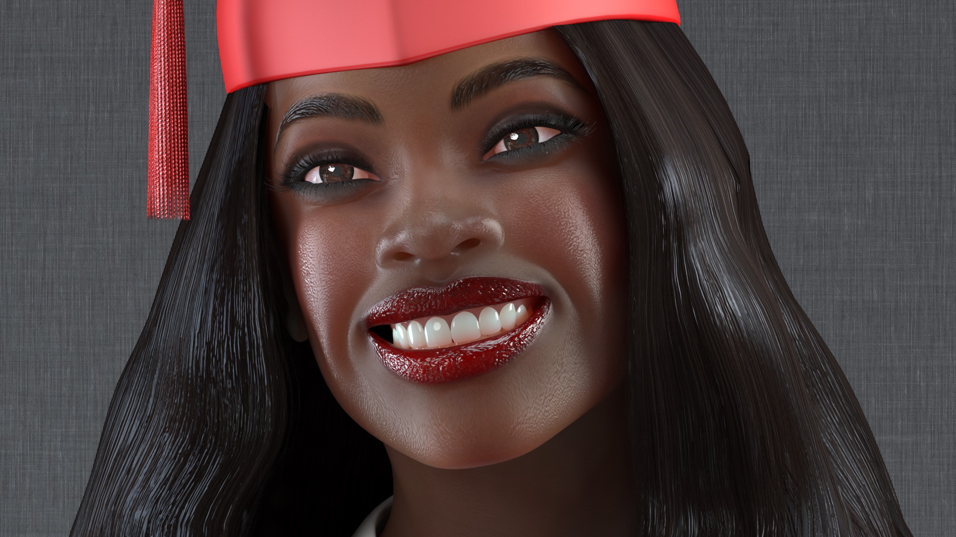 3D model Dark Skin Graduation Gown Woman Standing Pose