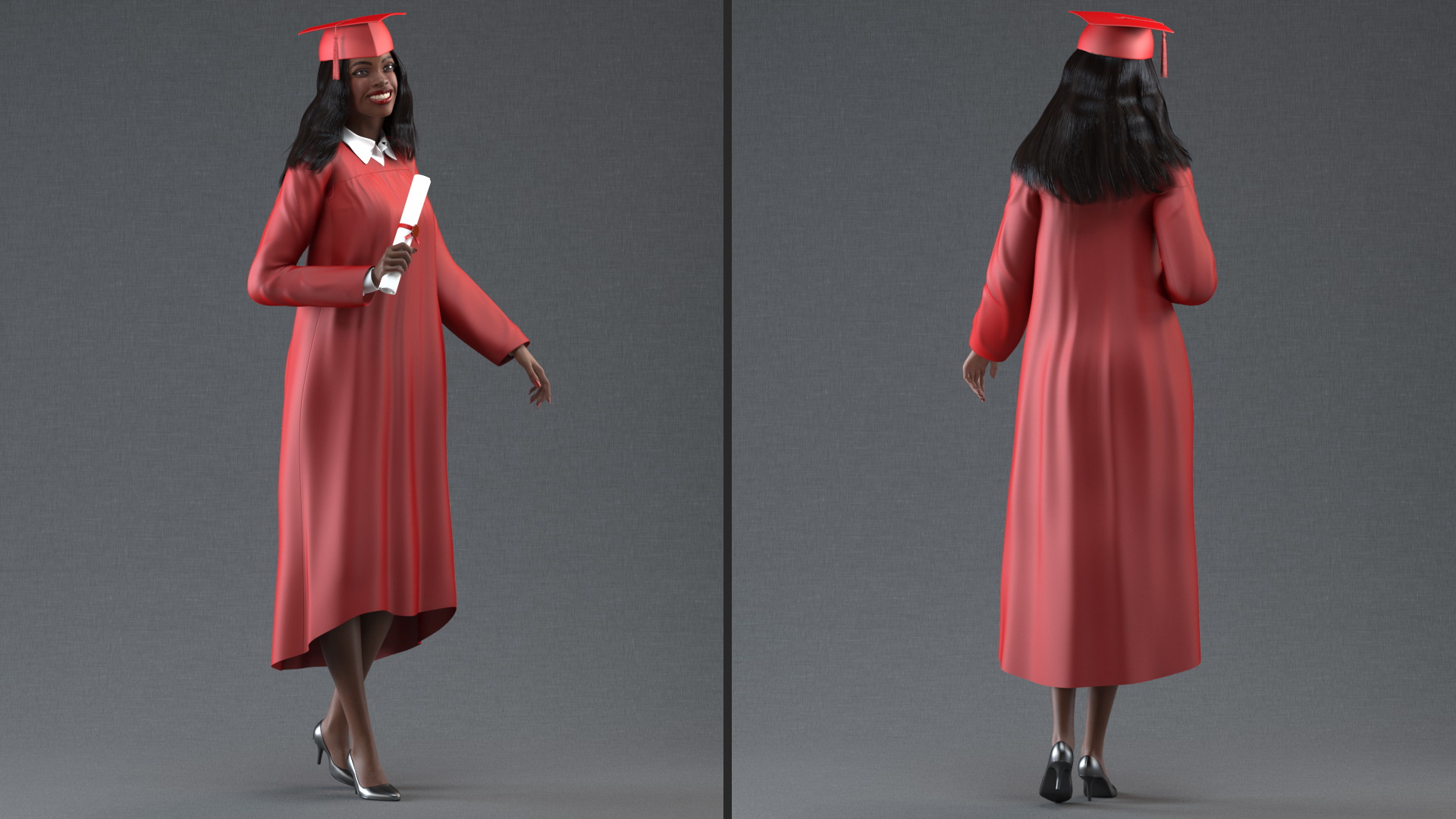 3D model Dark Skin Graduation Gown Woman Standing Pose