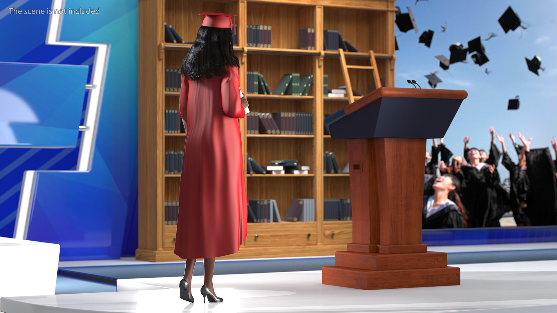 3D model Dark Skin Graduation Gown Woman Standing Pose