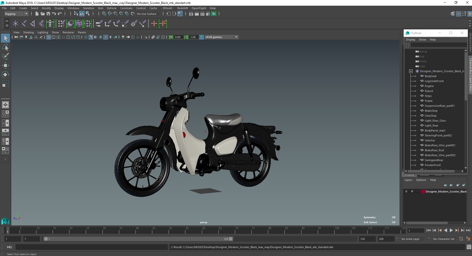 Designer Modern Scooter Black 3D model