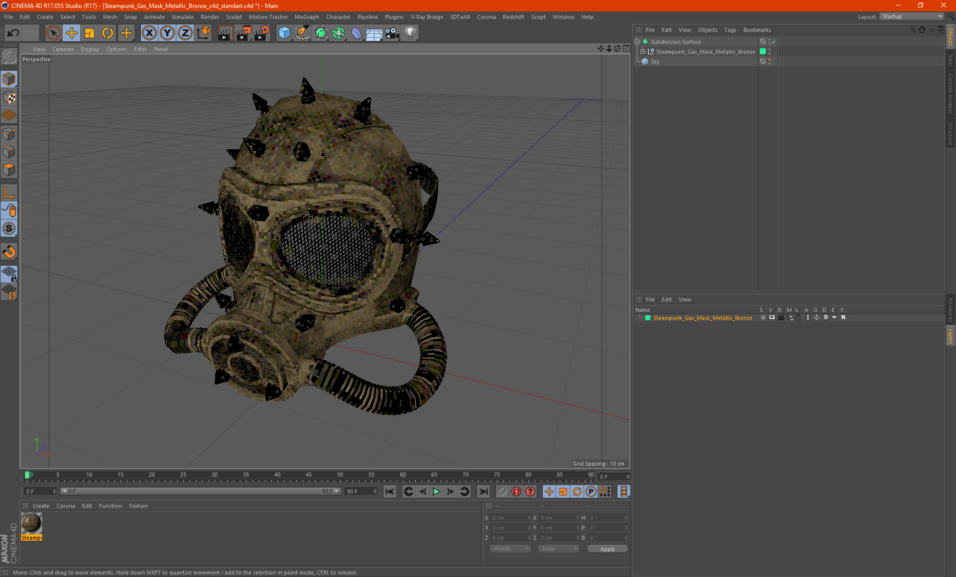 Steampunk Gas Mask Metallic Bronze 3D model