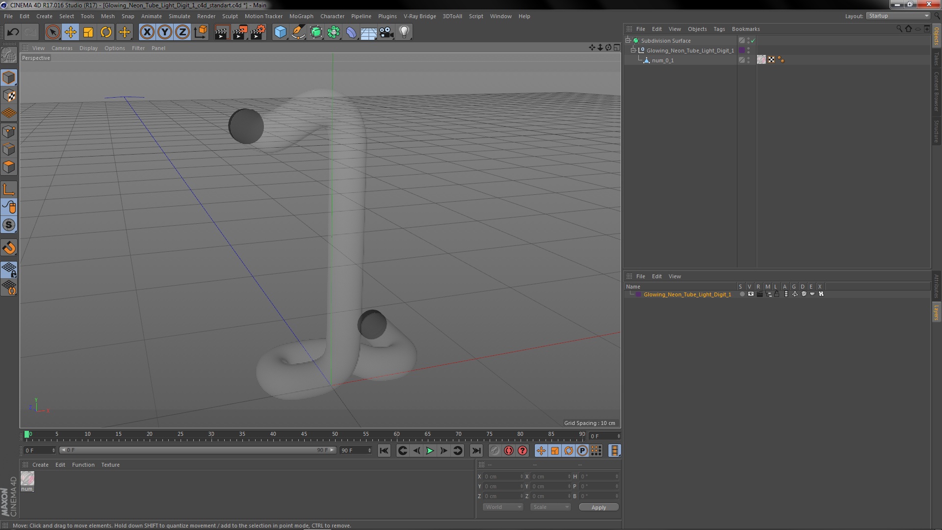 3D Glowing Neon Tube Light Digit 1