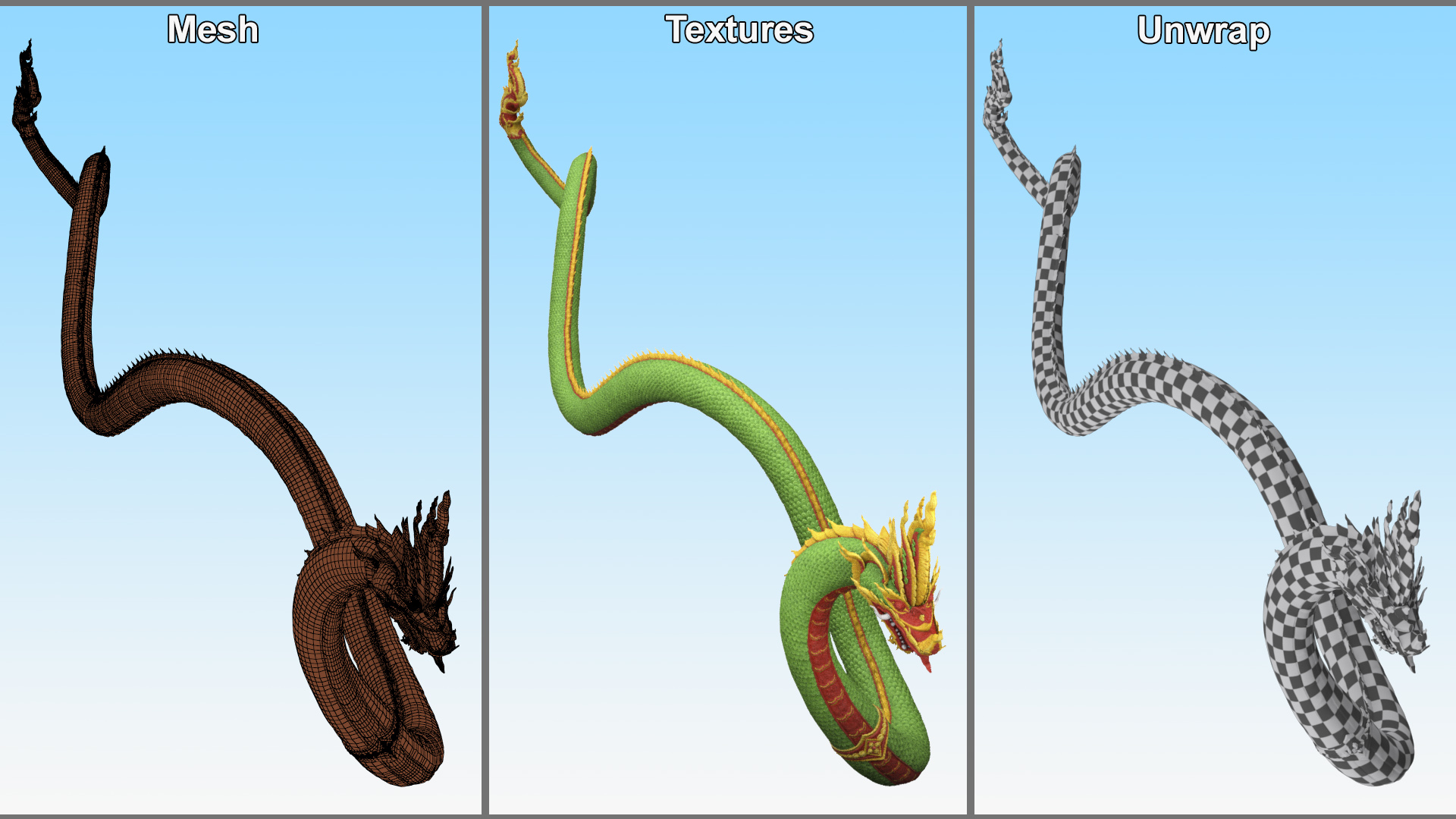 3D Dragon Naga Green Crawling