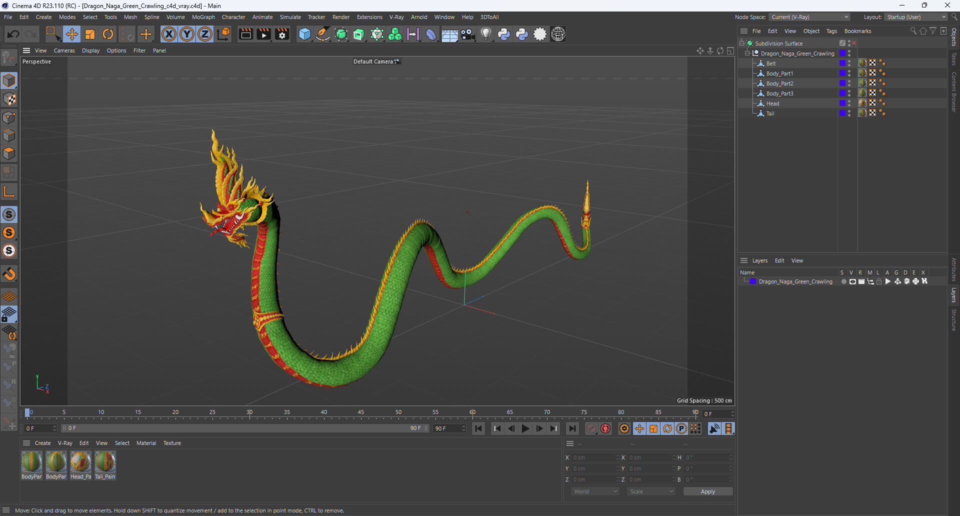 3D Dragon Naga Green Crawling