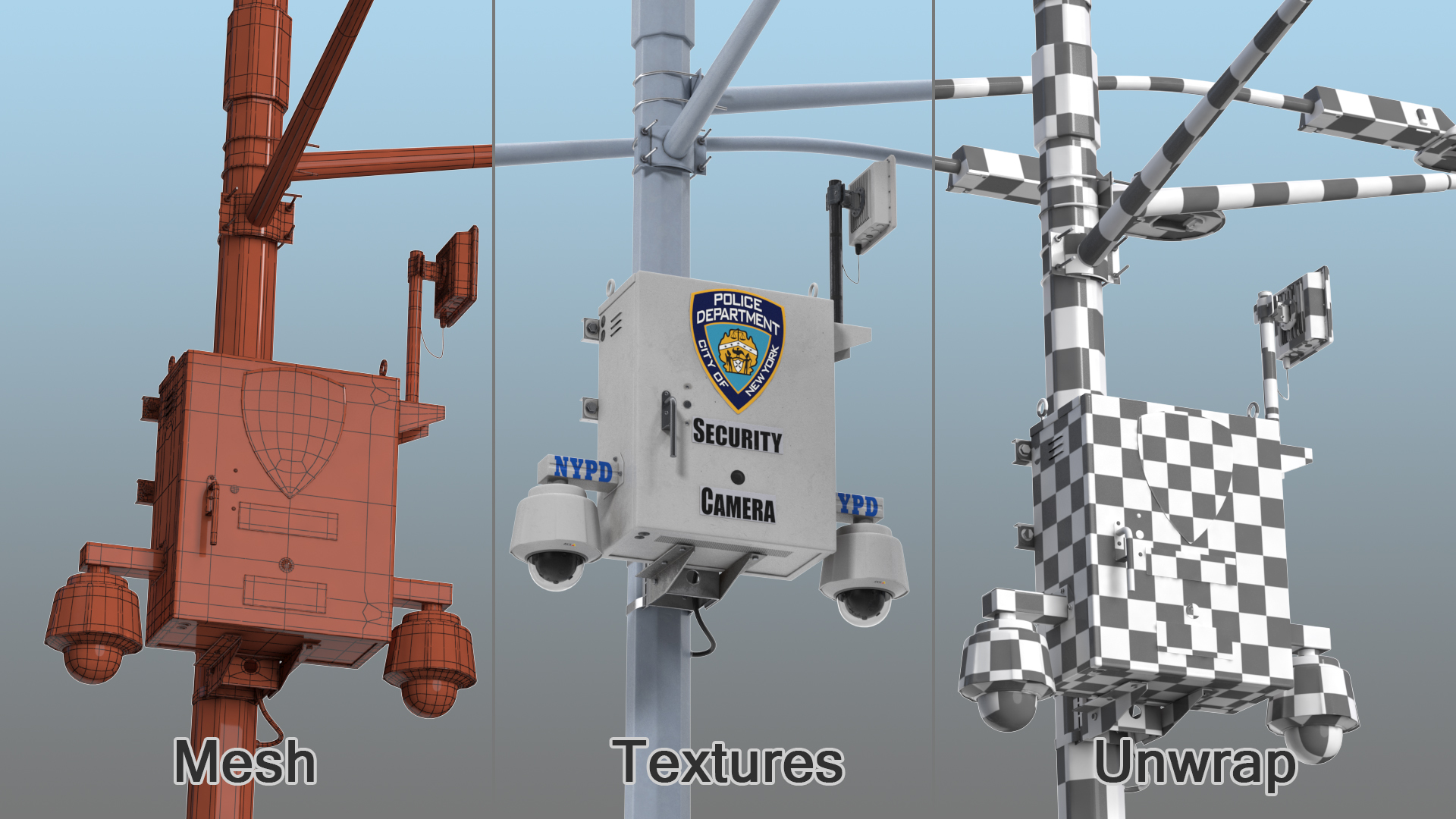NYC Police Street Facial Recognition Cameras on Post 3D