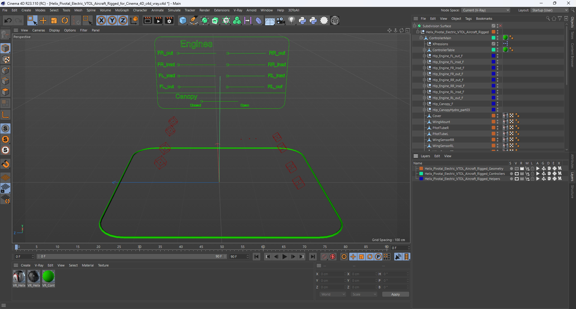 Helix Pivotal Electric VTOL Aircraft Rigged for Cinema 4D 3D