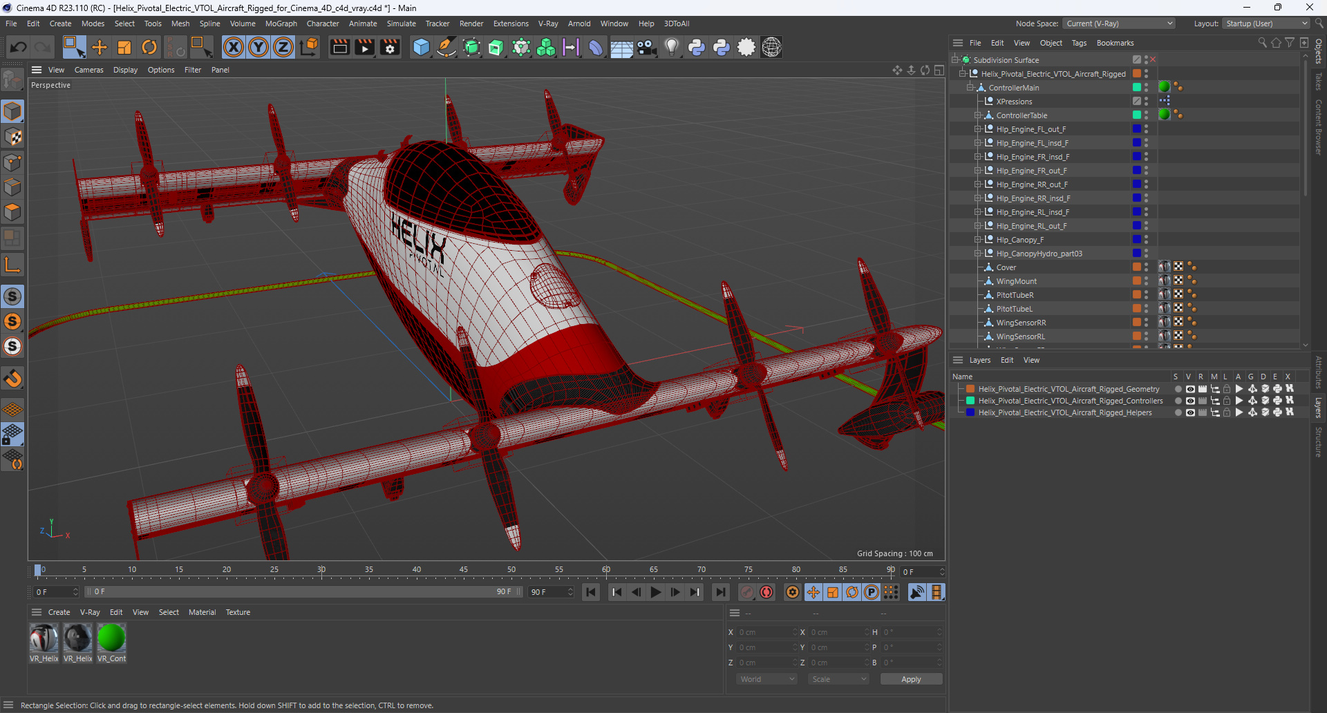 Helix Pivotal Electric VTOL Aircraft Rigged for Cinema 4D 3D