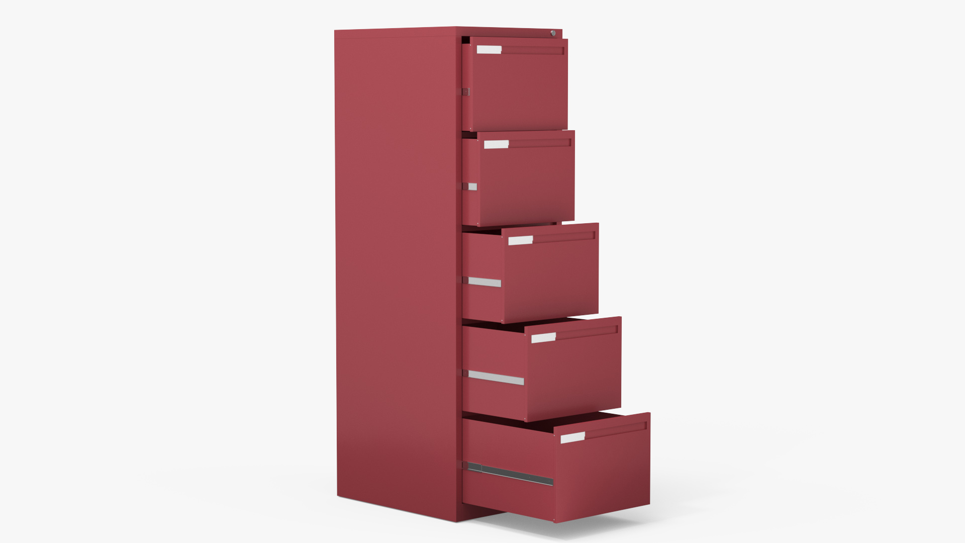 Filing Cabinet 5 Drawer Red 3D