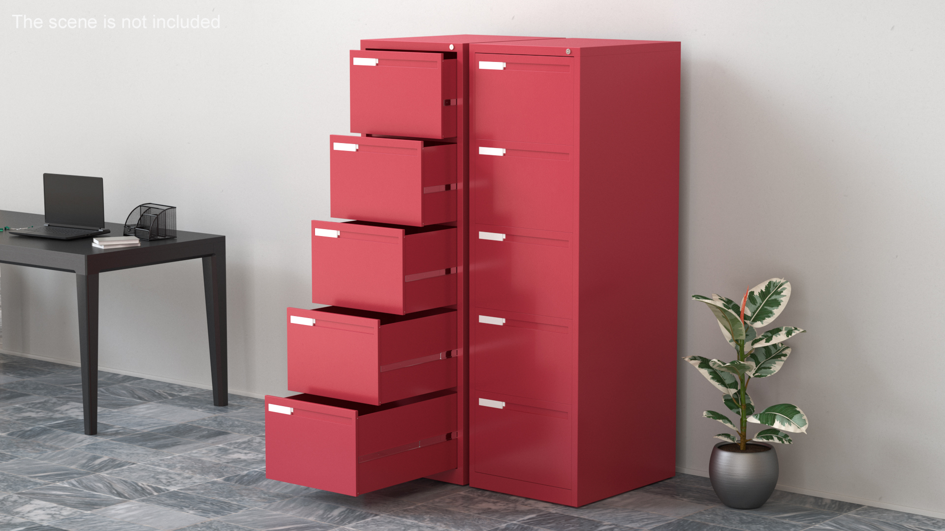 Filing Cabinet 5 Drawer Red 3D